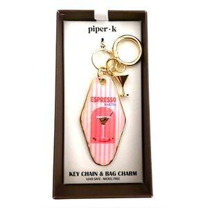 Piper K Espresso Martini Time Key Chain Bag Charm Gold Martini Glass Charm NWT